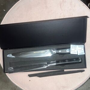 Chefs foundry Stainless Steel Chef's Knife & Sharpener Set - Black Handles